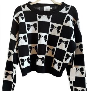 Anthropologie Luna Ivy NWT Size Extra Small Black White Bow Pullover‎ Sweater